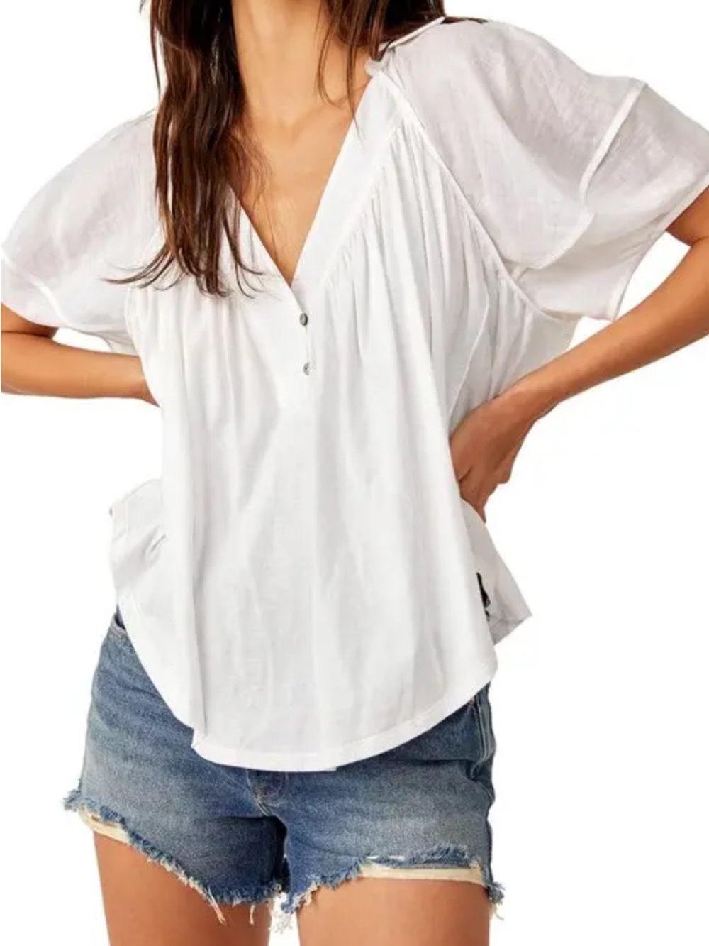 Free people. SunRay, baby doll top in optic White